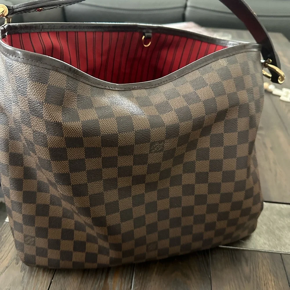 Louis Vuitton Damier Ebene Shoulder Hobo with Red Interior
